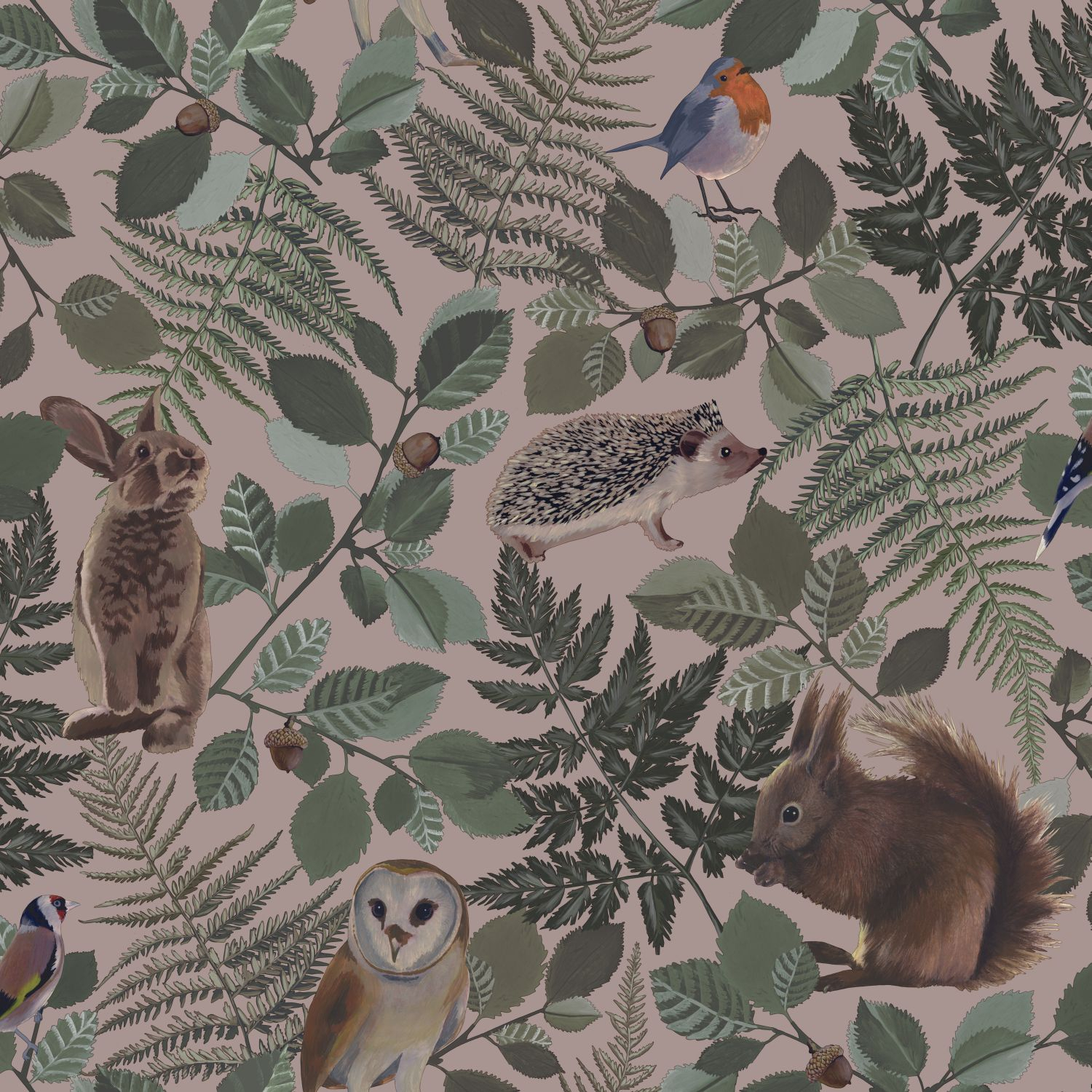 Kids Wallpaper Forest Animals Antique Pink & Green 139252 (2) Kids Wallpaper Forest Animals Antique Pink & Green