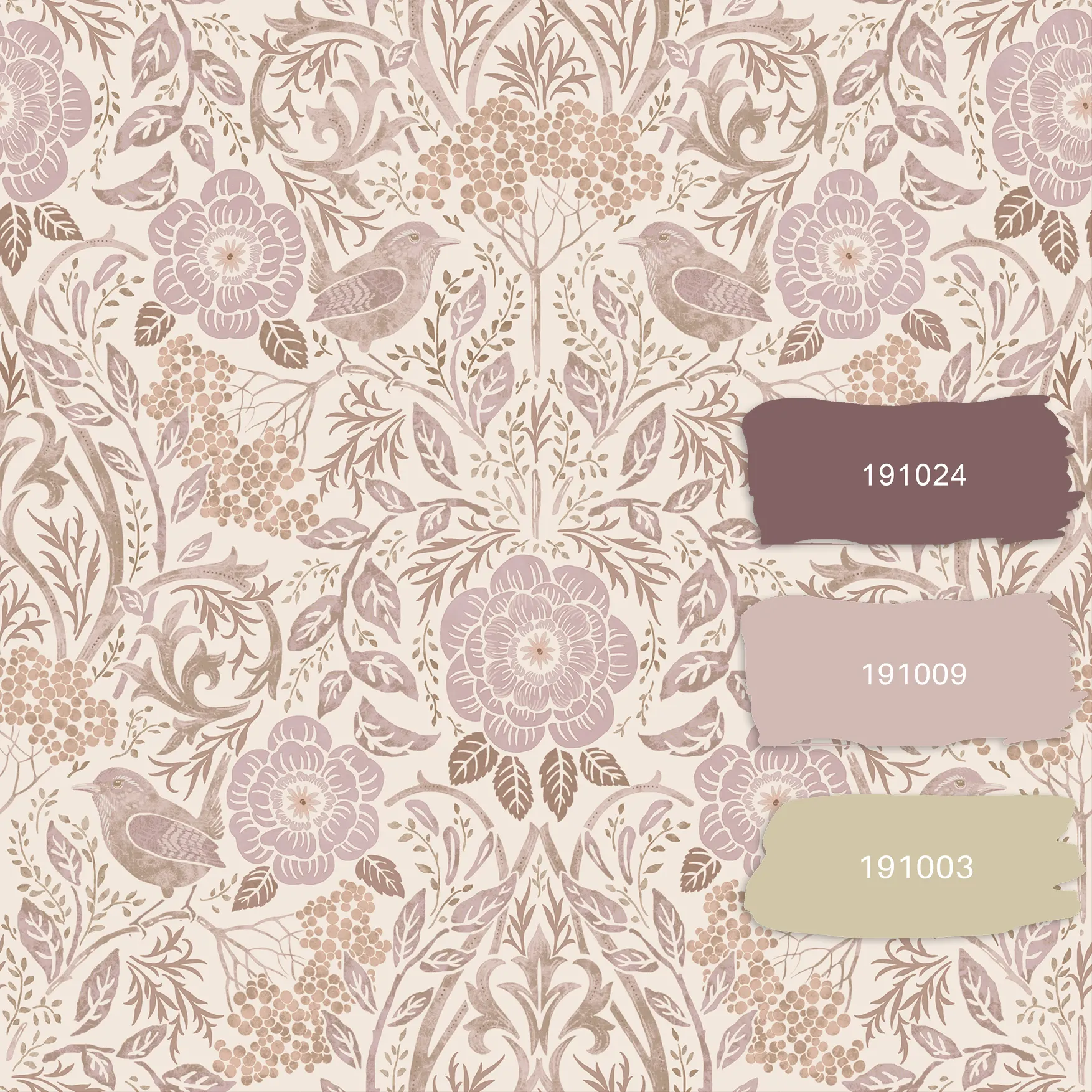 Wallpaper Flowers and Birds in Art Nouveau Style Beige&Lilac 139829 (1)