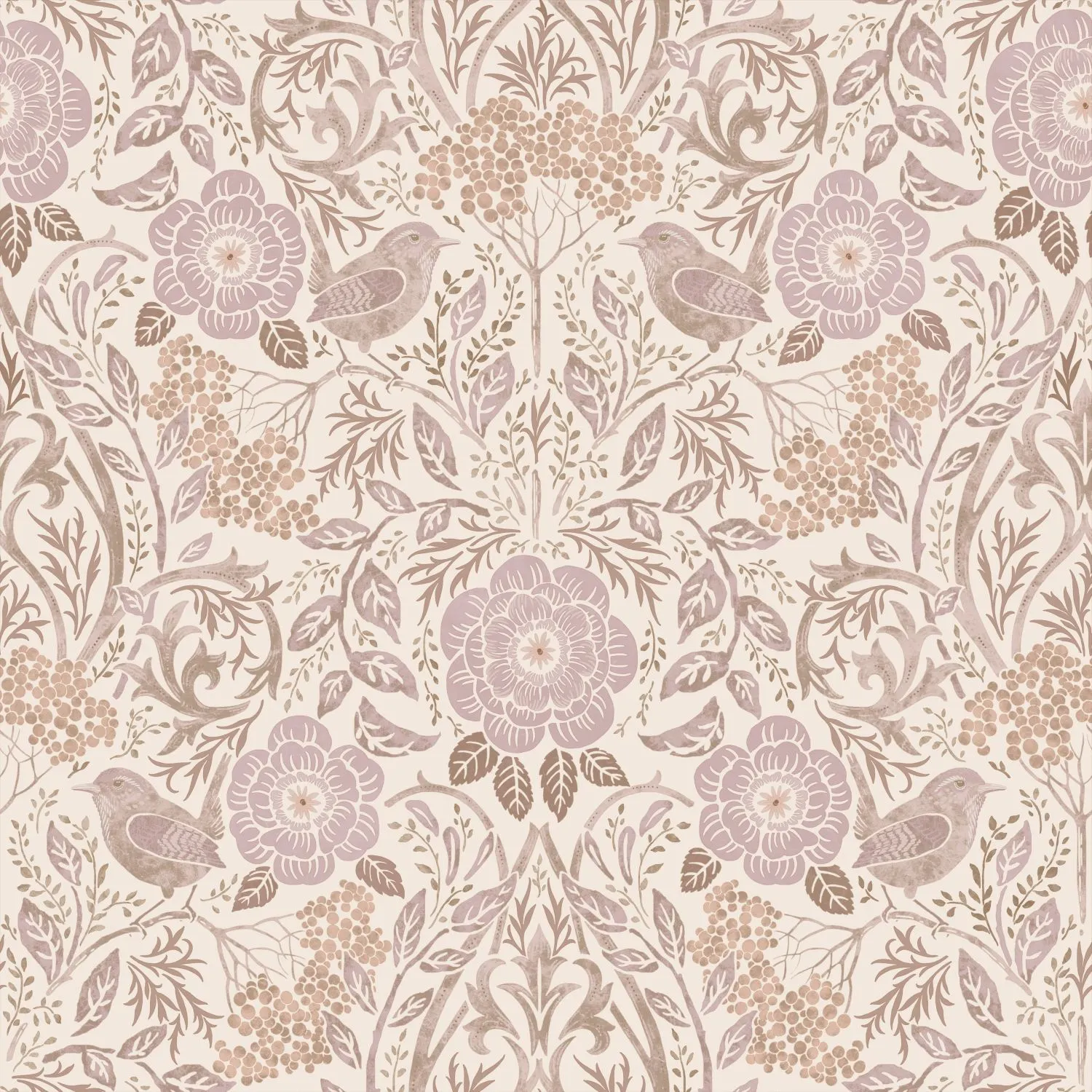 Wallpaper Flowers and Birds in Art Nouveau Style Beige&Lilac 139829 (2)