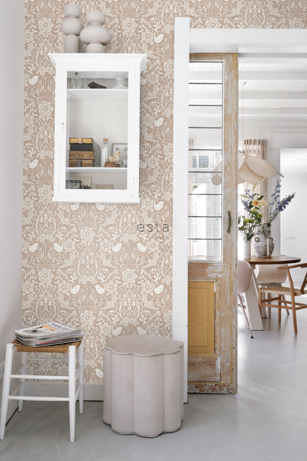 Wallpaper Flowers and Birds in Art Nouveau Style Nude Colour&White 139324 (1)