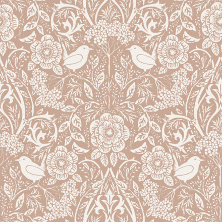 Wallpaper Flowers and Birds in Art Nouveau Style Nude Colour&White