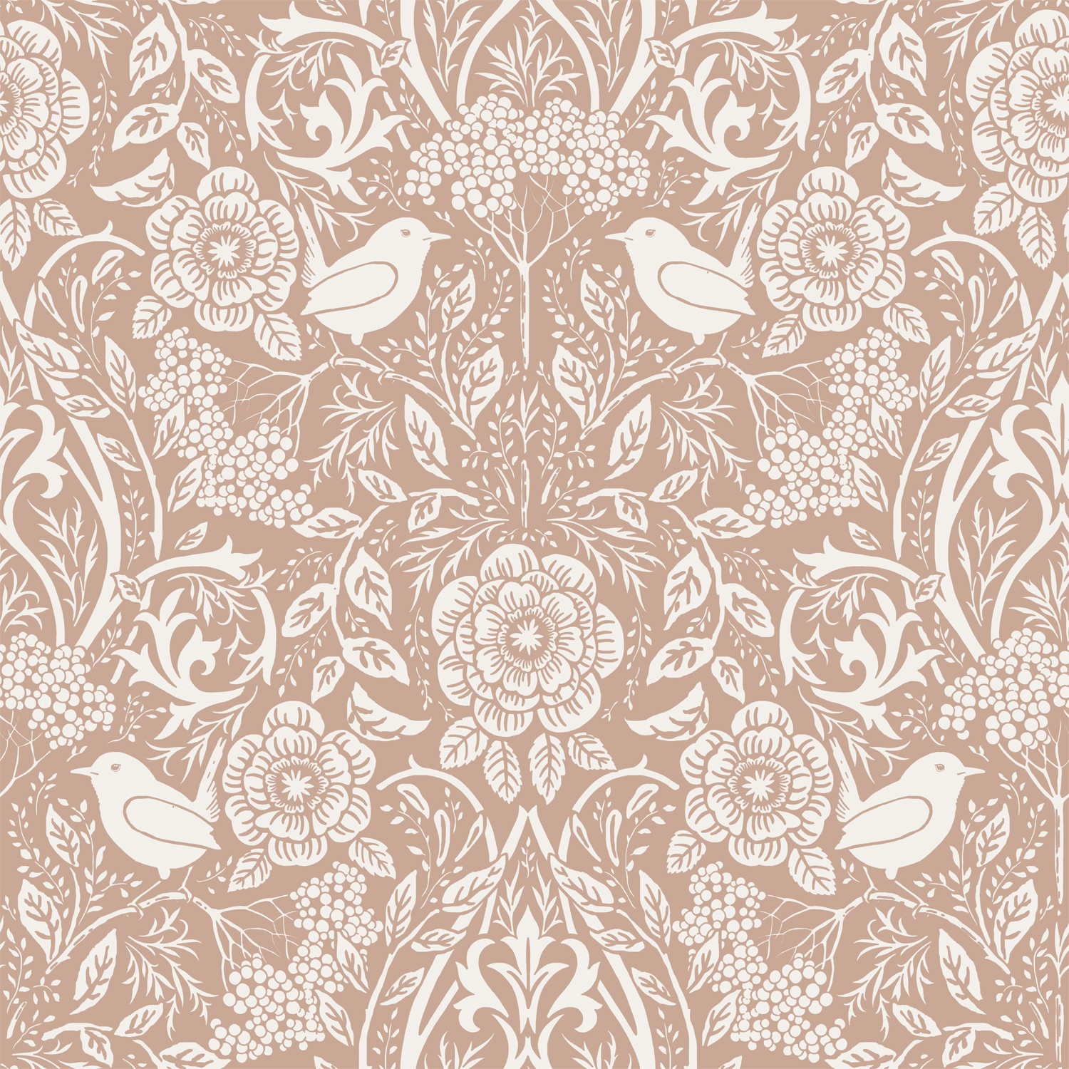 Wallpaper Flowers and Birds in Art Nouveau Style Nude Colour&White 139324 (2) Wallpaper Flowers and Birds in Art Nouveau Style Nude Colour&White