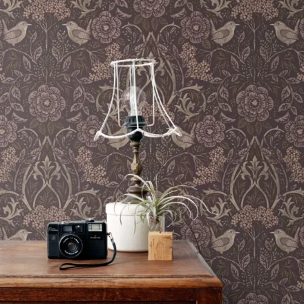 Wallpaper Flowers and Birds in Art Nouveau Style Purple