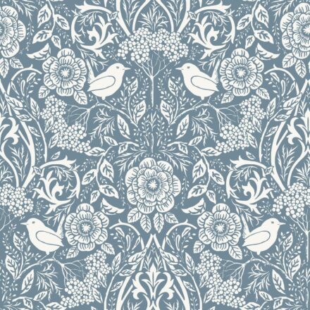 Wallpaper Flowers and Birds in Art Nouveau Style Vintage Blue