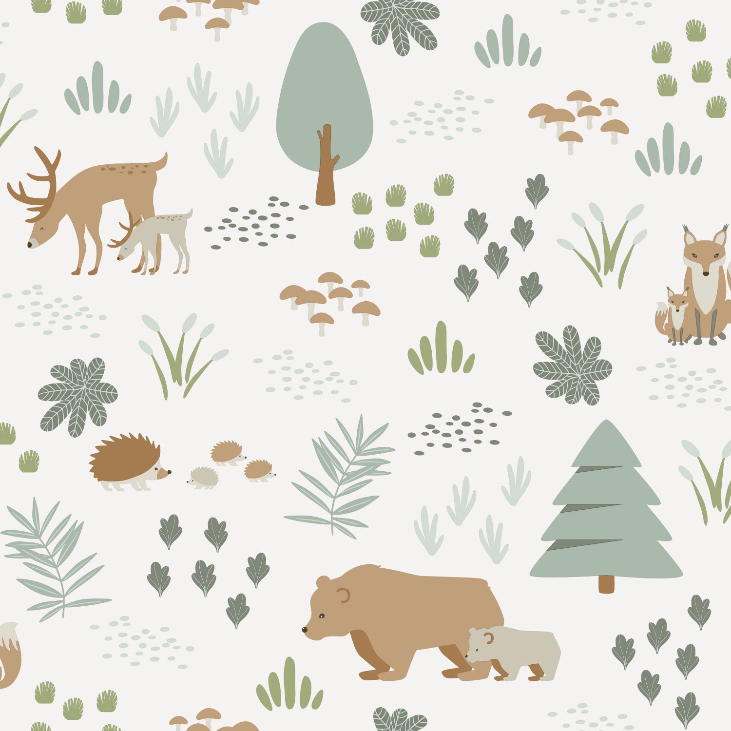 Wallpaper Forest with Forest Animals White 139247 (1)