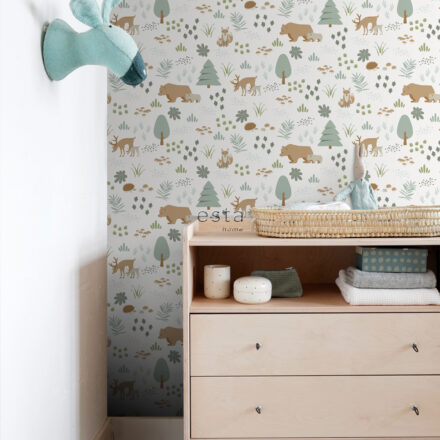 Wallpaper Forest with Forest Animals White
